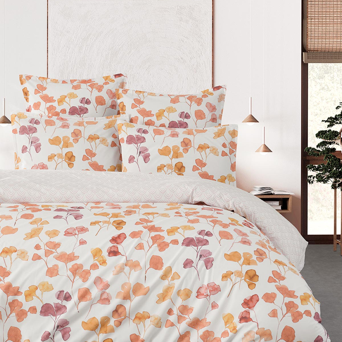 Lot de 2 taies d'oreillers en percale de coton EMMA safran, SENSEI MAISON