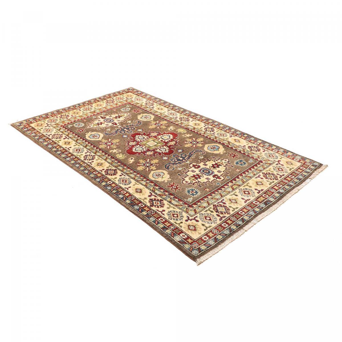 Tapis salon géométrique, noué main en laine, KAZAK CO 61 marron, beige, rouge, UN AMOUR DE TAPIS
