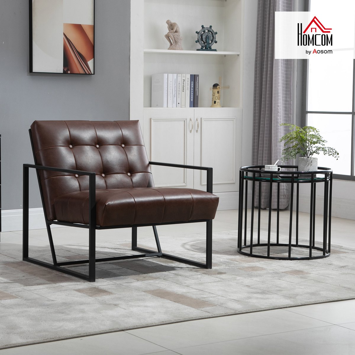 Accent Chair simili cuir Marron chocolat, HOMCOM