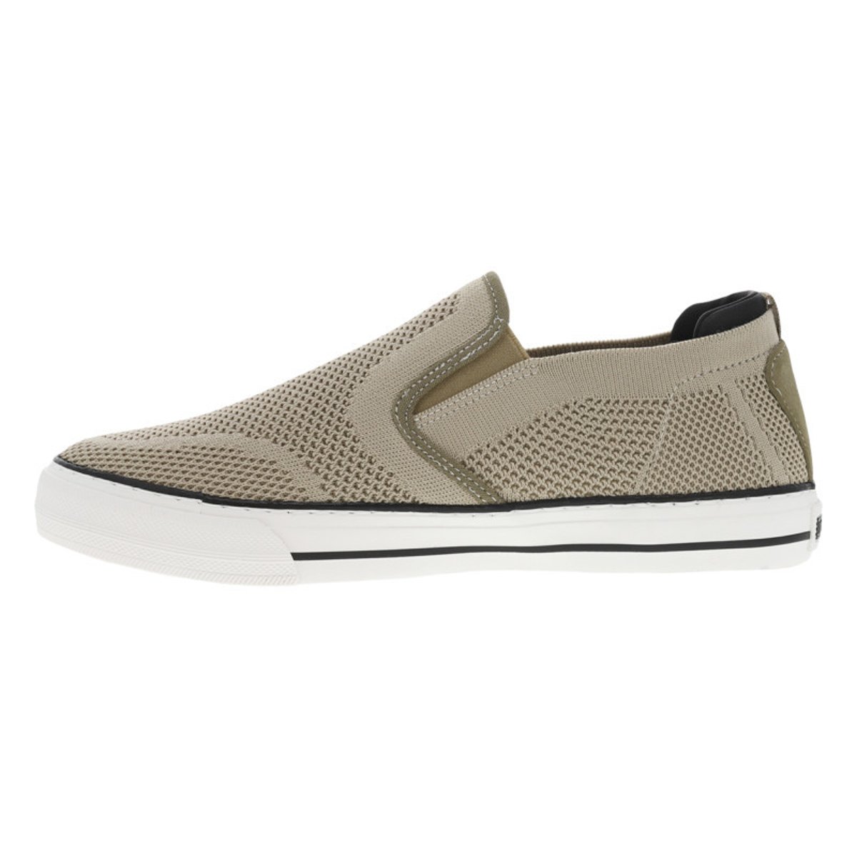 Sneakers kakis en maille à semelle plate blanche et à fermeture slip-on kaki, MUSTANG