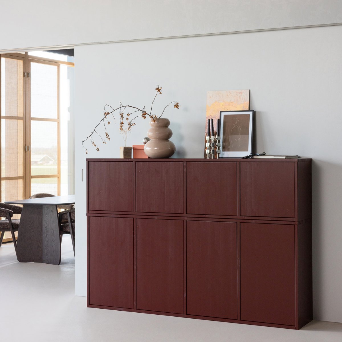 Buffet en bois de pin MEREL rouge bordeaux, WOOOD
