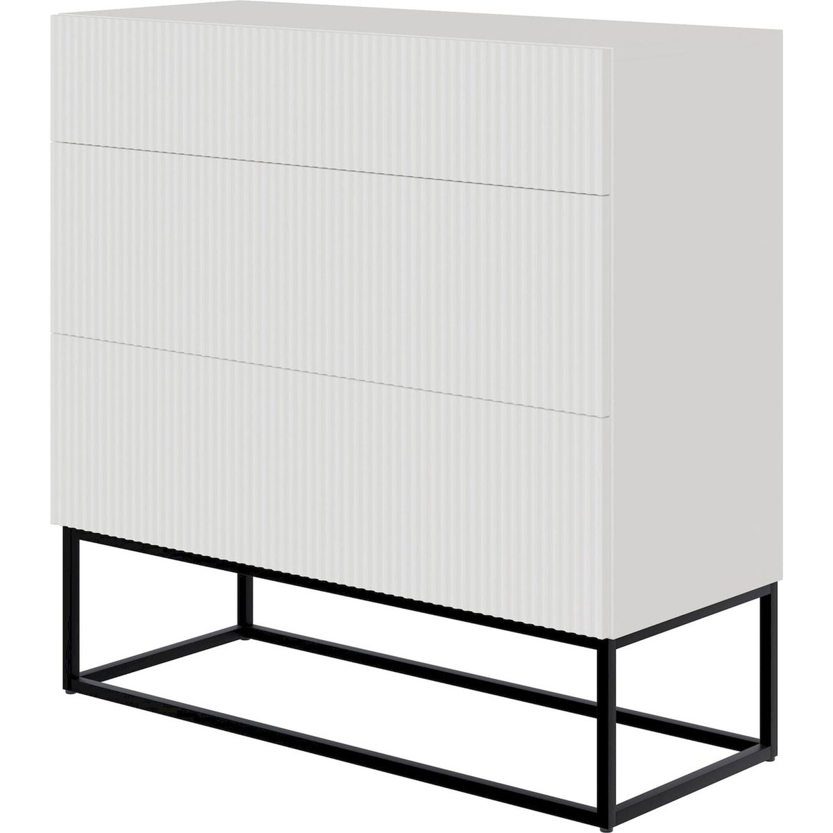 Commode striée VELDIO 3 tiroirs blanc et noir, RECOLLECTION