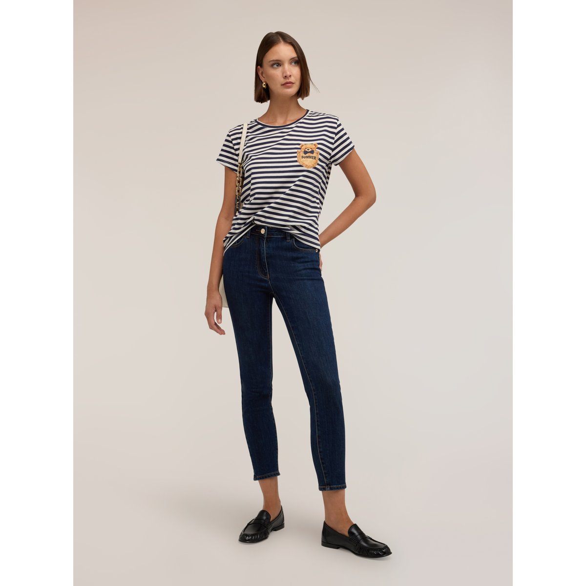 T-shirt à rayures avec patch bleu, MOTIVI