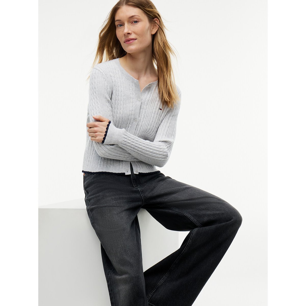 Jean large taille haute, Claire denim noir, TOMMY JEANS