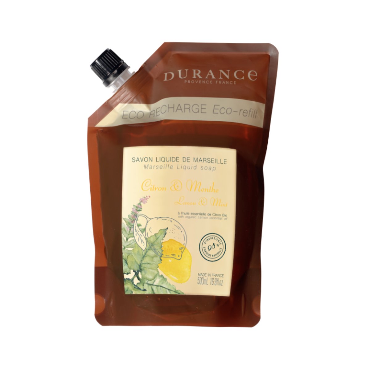 Recharge savon liquide CITRON & MENTHE couleur unique, DURANCE