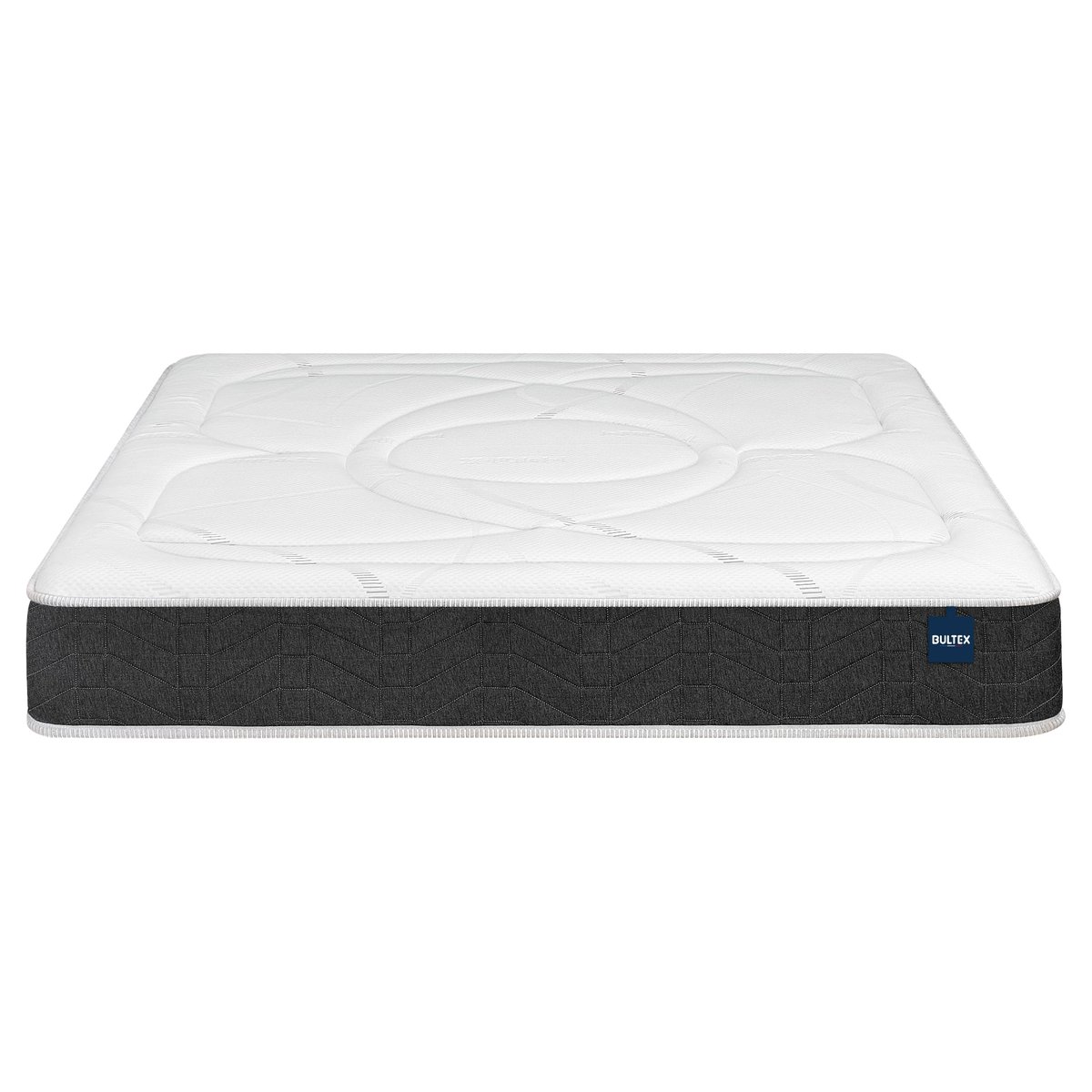 Ensemble matelas nano, mémoire de forme, coton et laine RECOVERY, sommier MEDIANO gris fumé et pieds blanc, BULTEX
