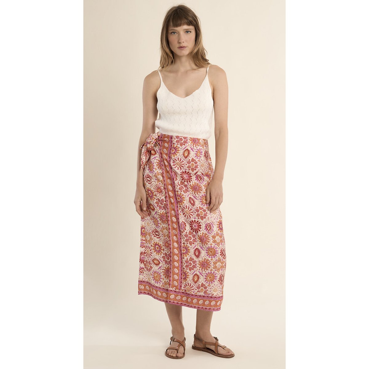Jupe portefeuille imprimée imprimé multicolore, MOLLY BRACKEN