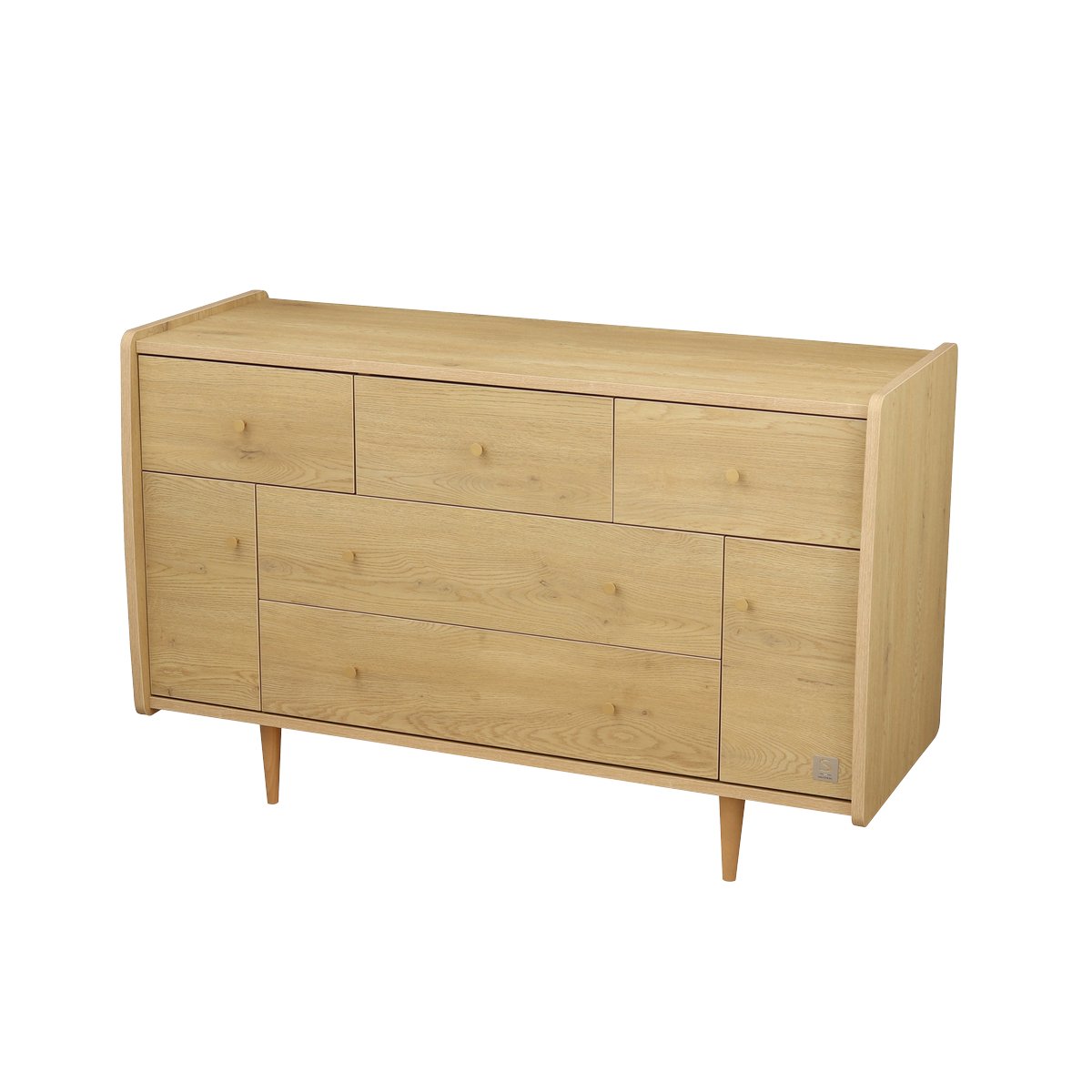 Commode 5 tiroirs et 2 portes pieds bois et poignées métal marron, SAUTHON