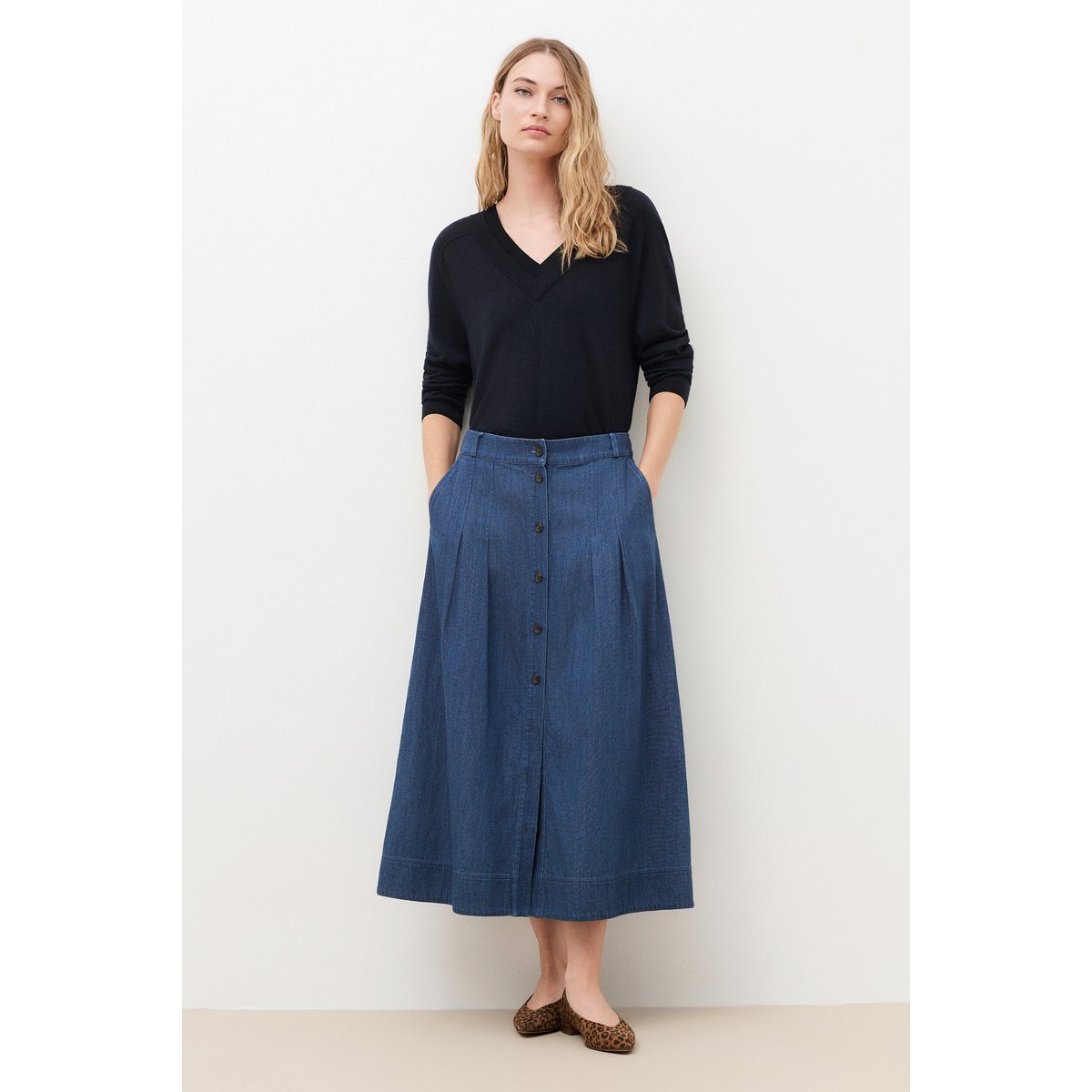 Jupe longue fluide JOLANE denim stone, CAROLL