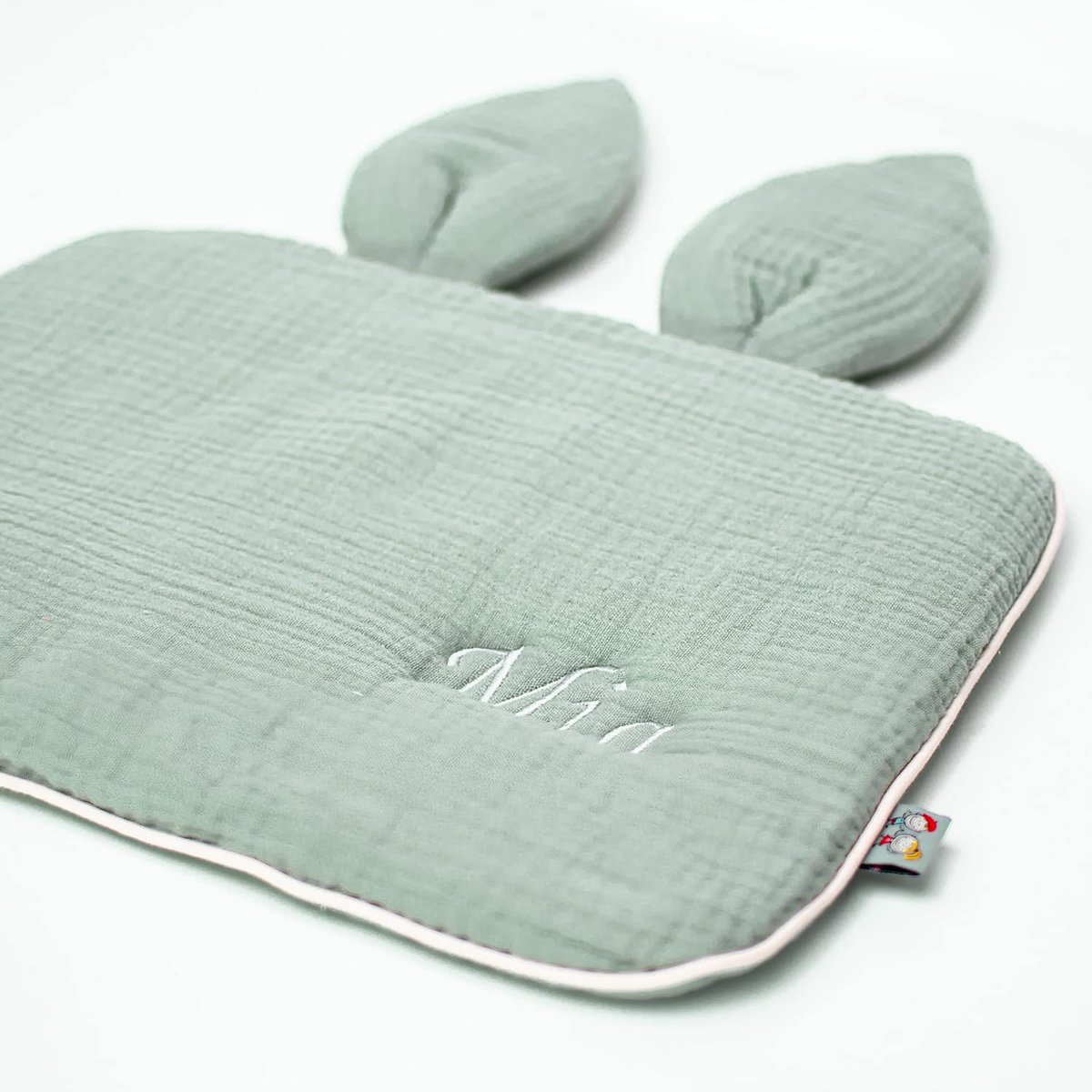 Oreiller plat coussin lapin réversible en gaze de coton JEANNE blanc à pois or, SEVIRA KIDS