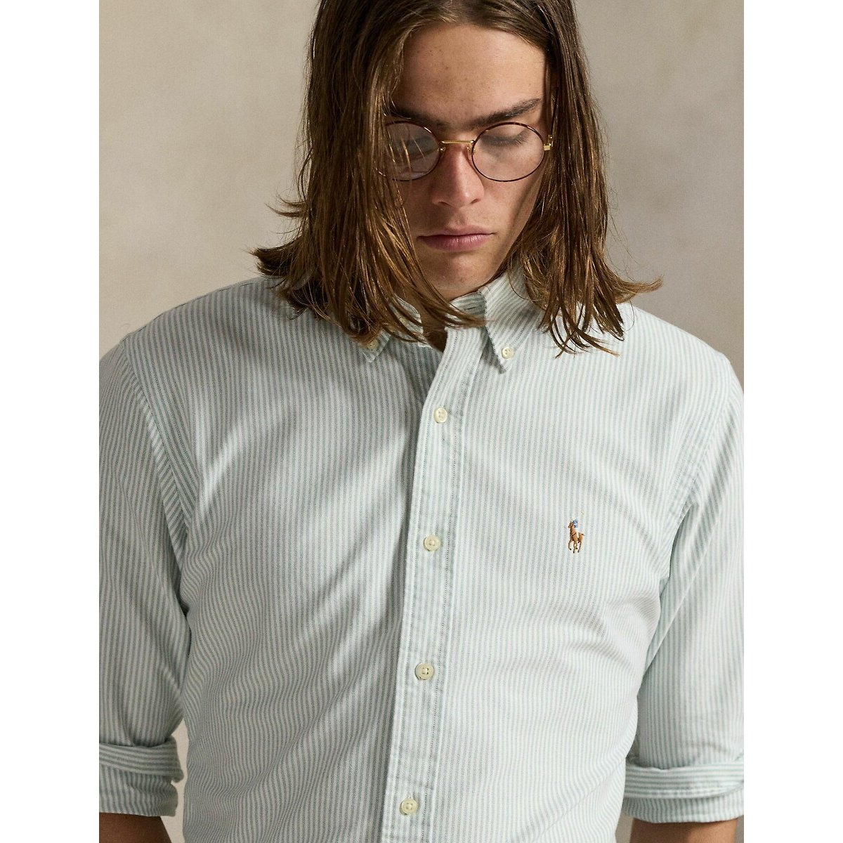 Striped Oxford Cotton Shirt in Custom Fit light green, POLO RALPH LAUREN