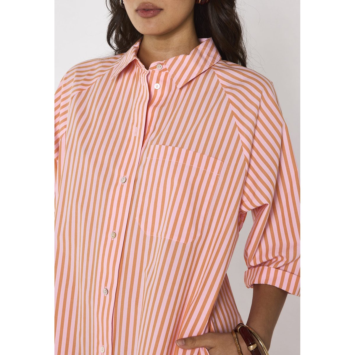 Robe chemise rayée en coton BEST corail, Maison 123