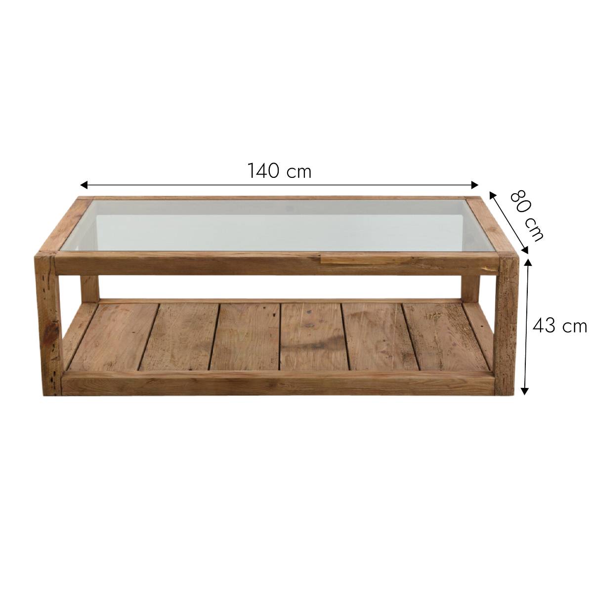 Table basse en bois recyclé BLAISE bois clair, MADE IN MEUBLES