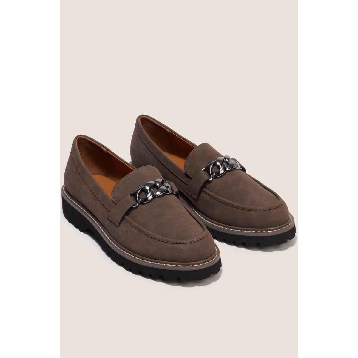 Mocassins avec chaîne aspect daim marron, BREAL