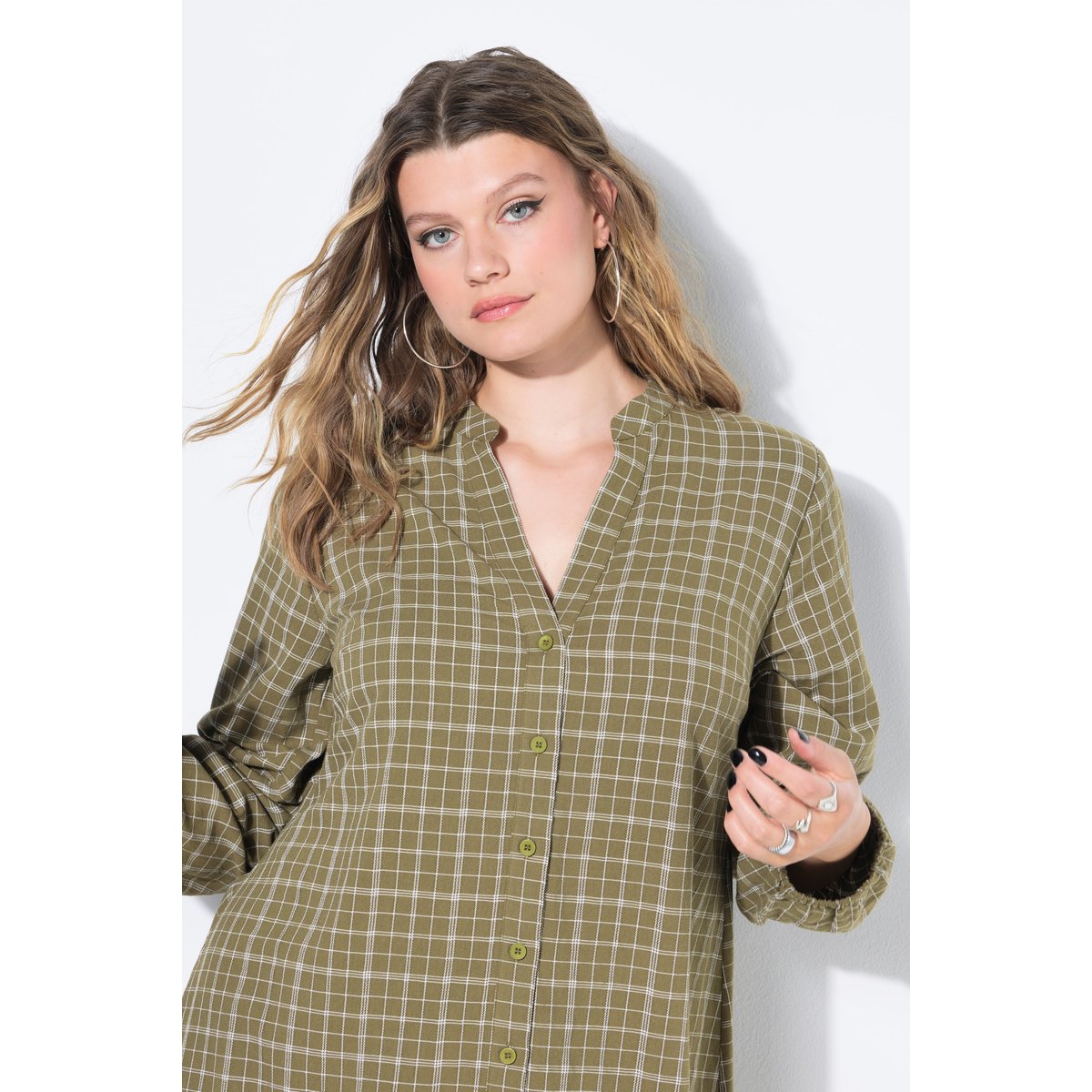 Robe courte et évasée, motif à carreaux palmiers verts, STUDIO UNTOLD