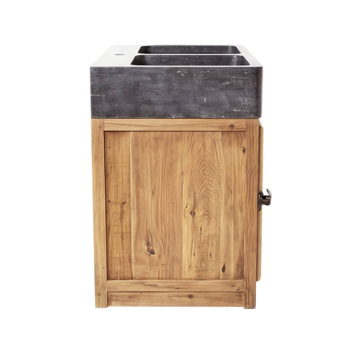 Meuble bas de cuisine en bois recyclé et pierre bleue CHAMPÊTRE bois clair, MADE IN MEUBLES