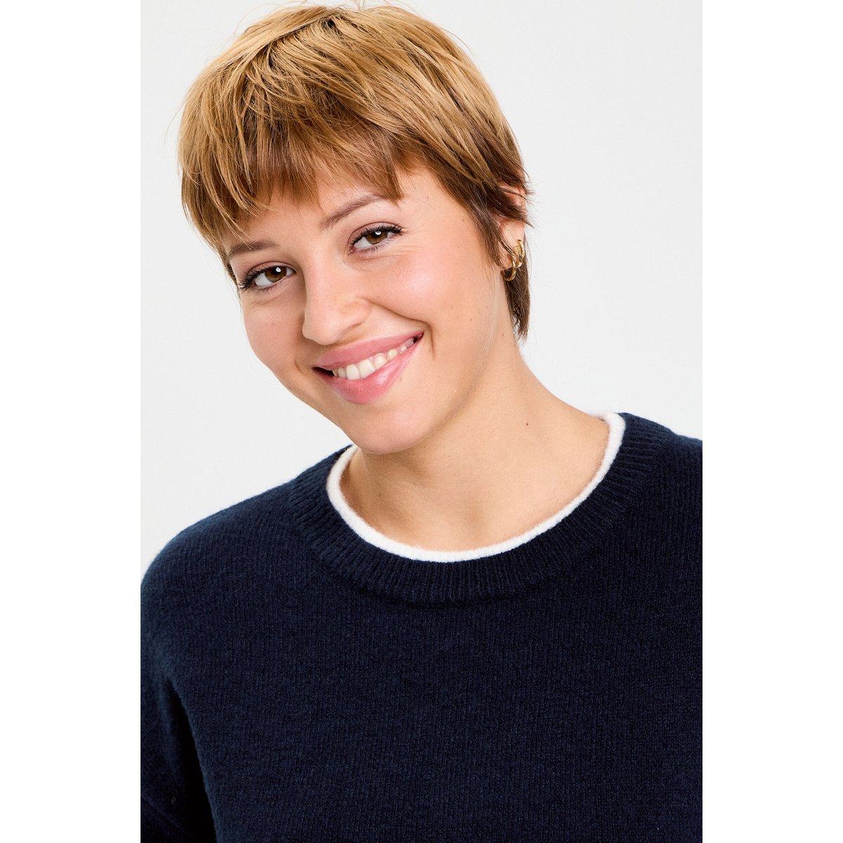 Pull col rond manches longues bleu marine, CACHE CACHE