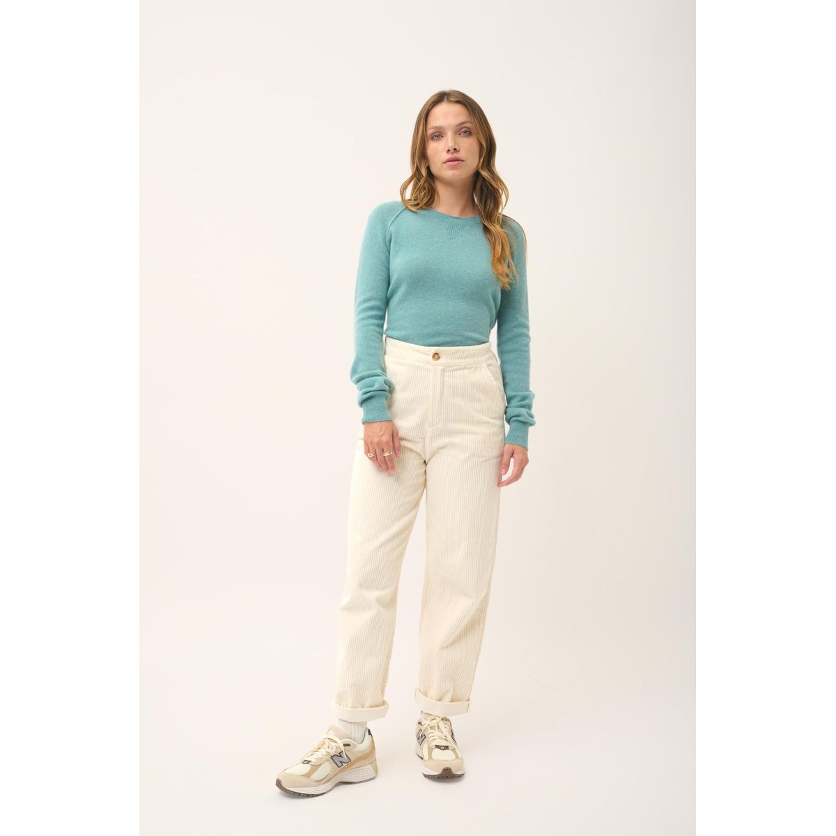 Pull Col Rond Vert Chiné Helen vert, JUST CASHMERE