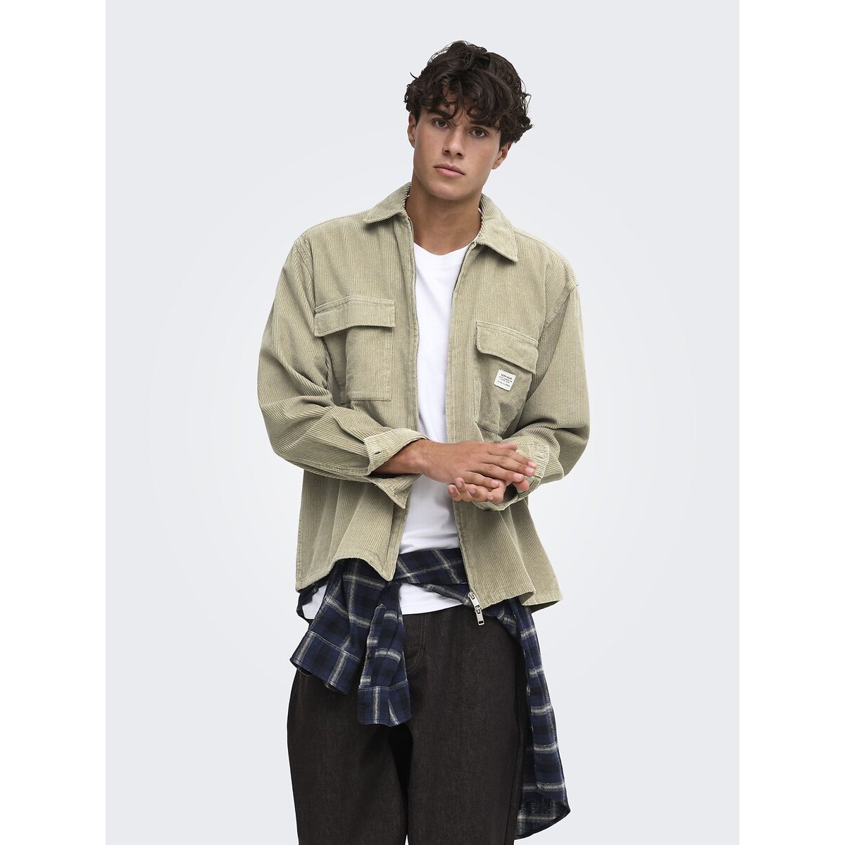 Veste en velours, zippée beige, ONLY & SONS