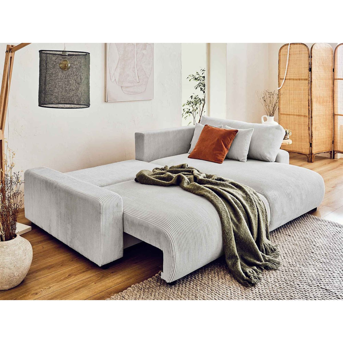 Canapé d'angle convertible 4 places, PIVOINE gris clair, BEST MOBILIER