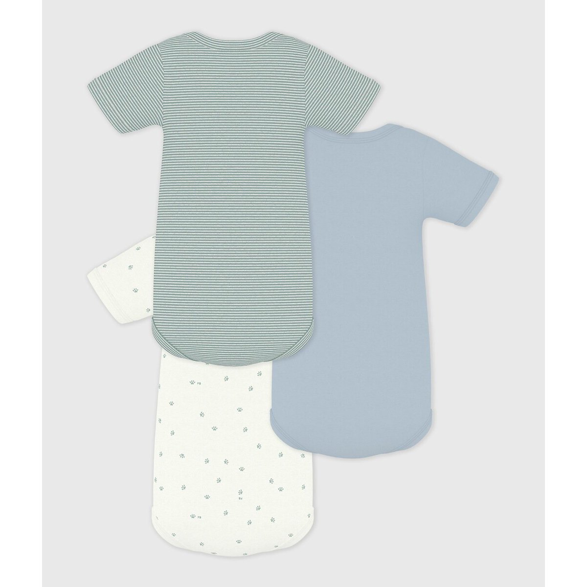 Lot de 3 bodies manches courtes blanc + bleu + vert, PETIT BATEAU