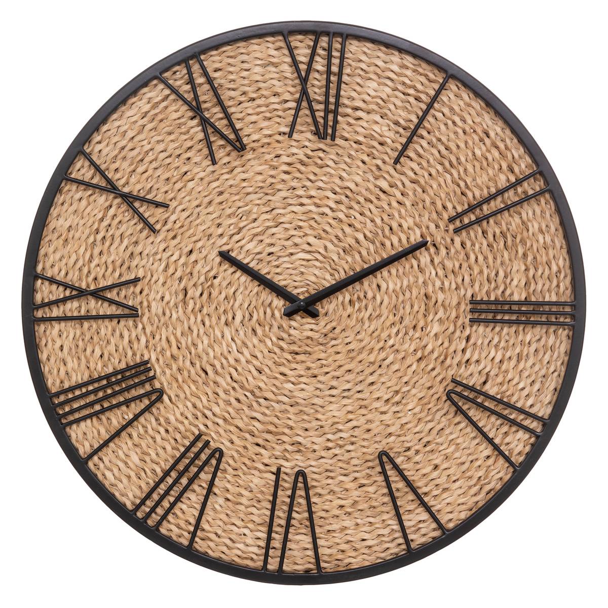 Horloge murale métal et paille NICO beige, ATMOSPHERA