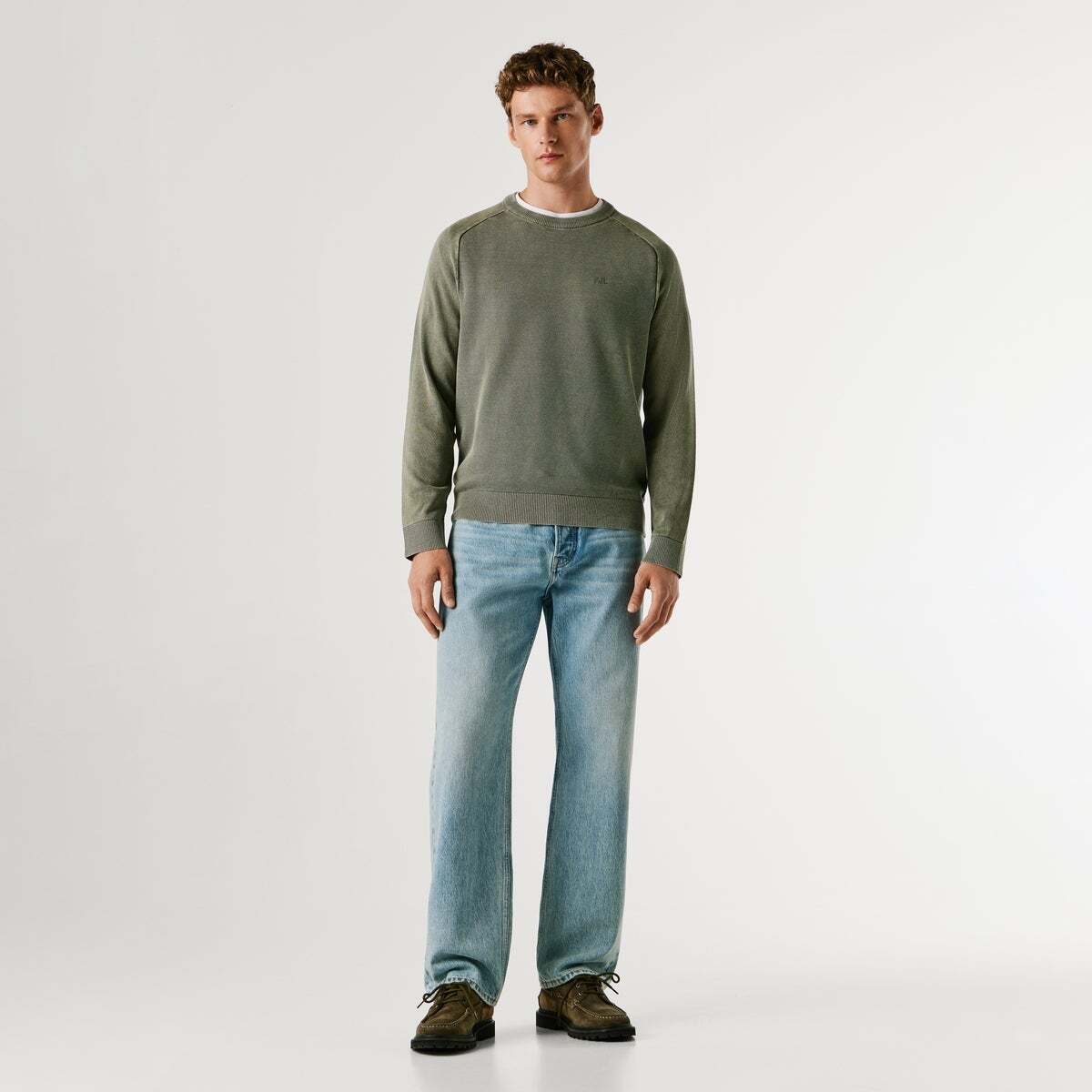 Pull Piqué À Col Rond vert olive, PEPE JEANS