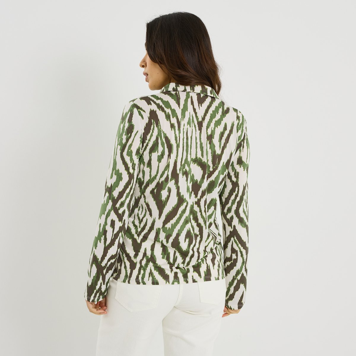 Chemise en maille fluide imprimée vert kaki, GRAIN DE MALICE
