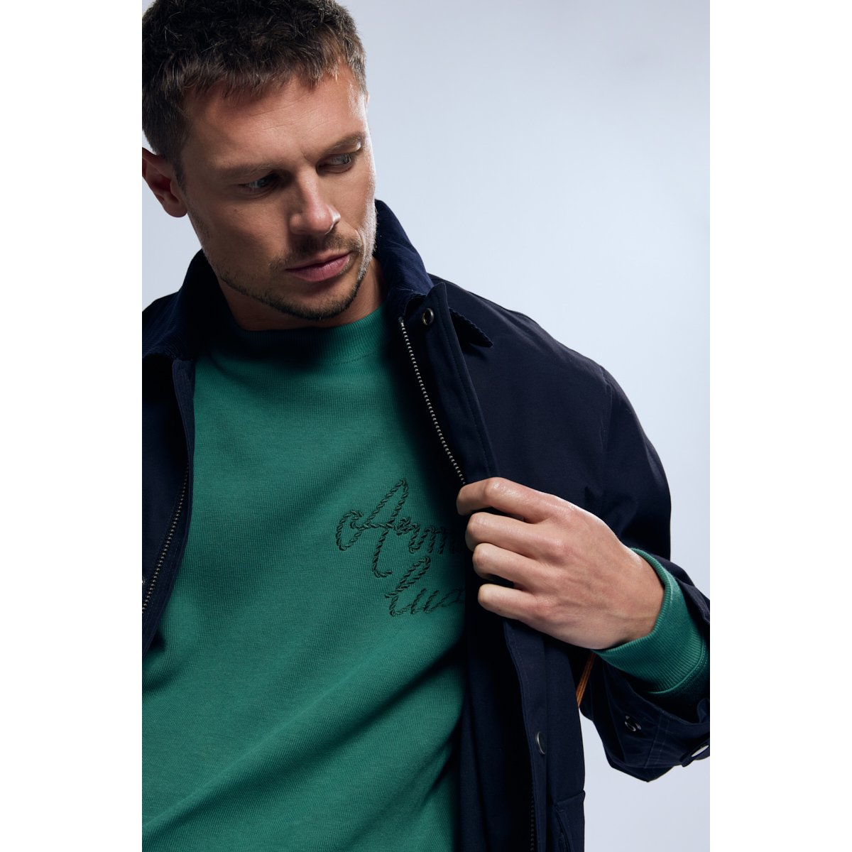 Sweat brodé Héritage en coton épais HERITAGE dark ivy, ARMOR-LUX