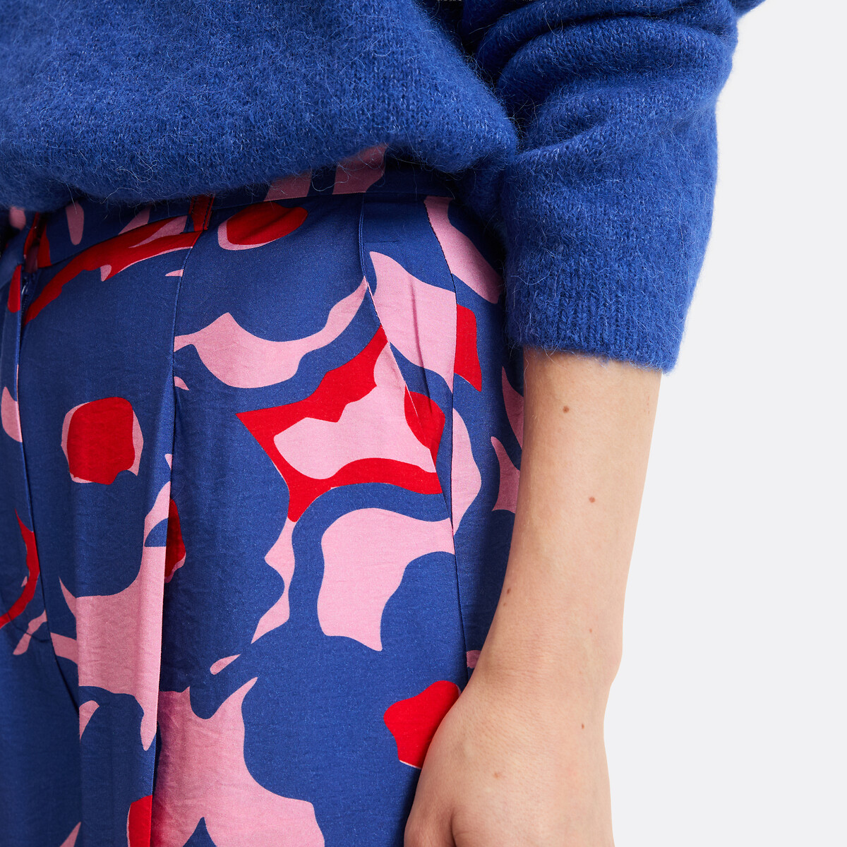Pantalon large imprimé à pinces imprimé fleur bleu, LA REDOUTE COLLECTIONS