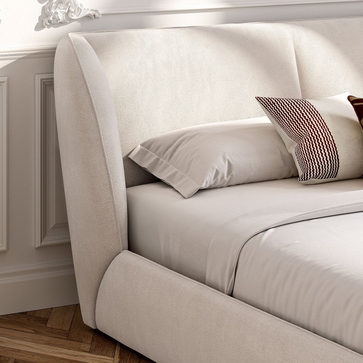 Lit coffre en tissu bouclette courte MALO beige, HABITAT