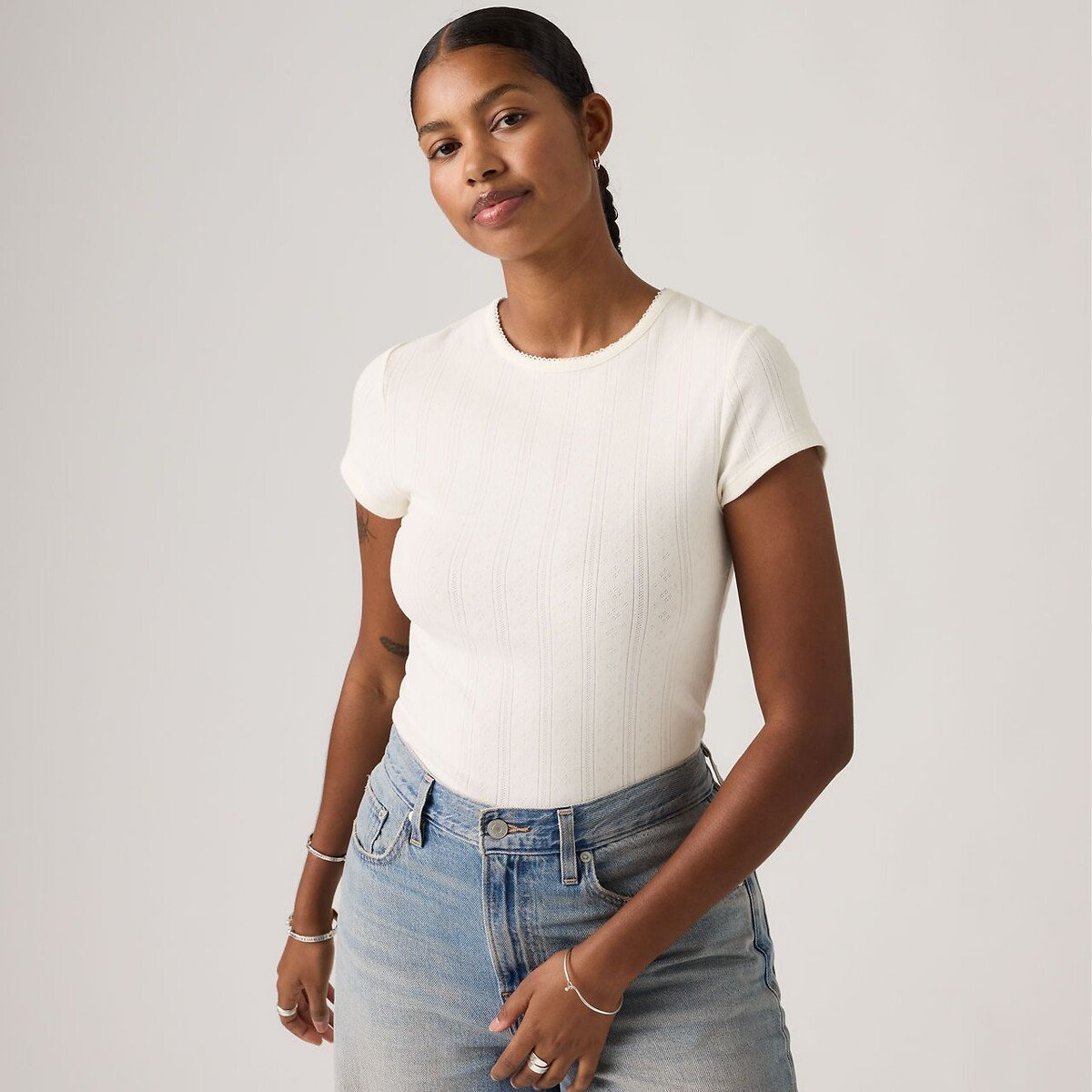 Tshirt col rond manches courtes pointelle ecru, LEVI'S