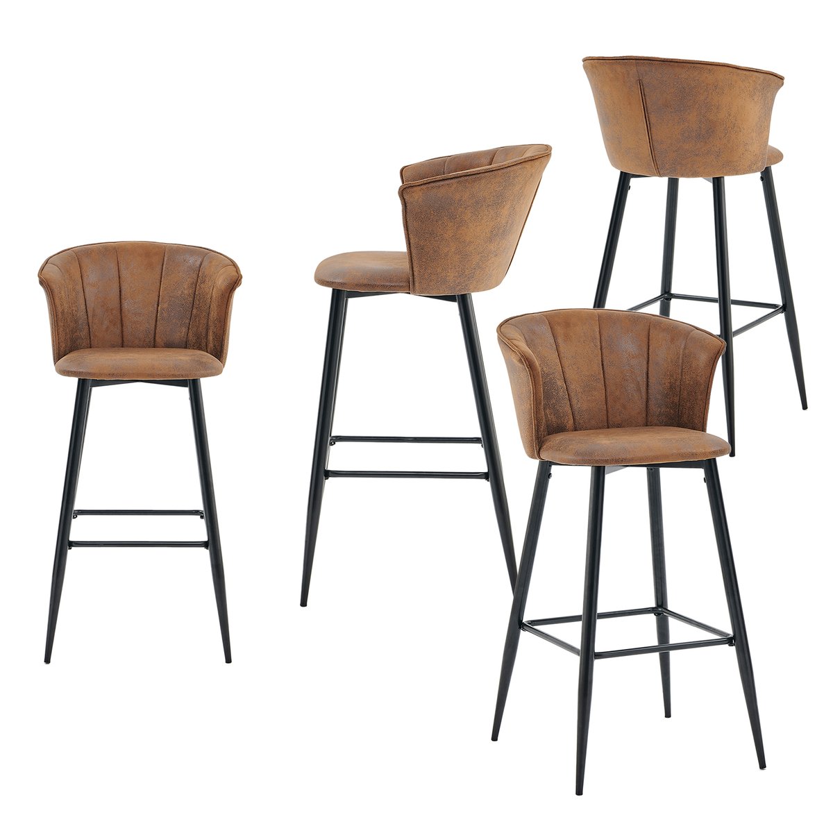 Lot de 4 tabourets de bar rétro industriel, DONCIC marron, MEUBLES COSY