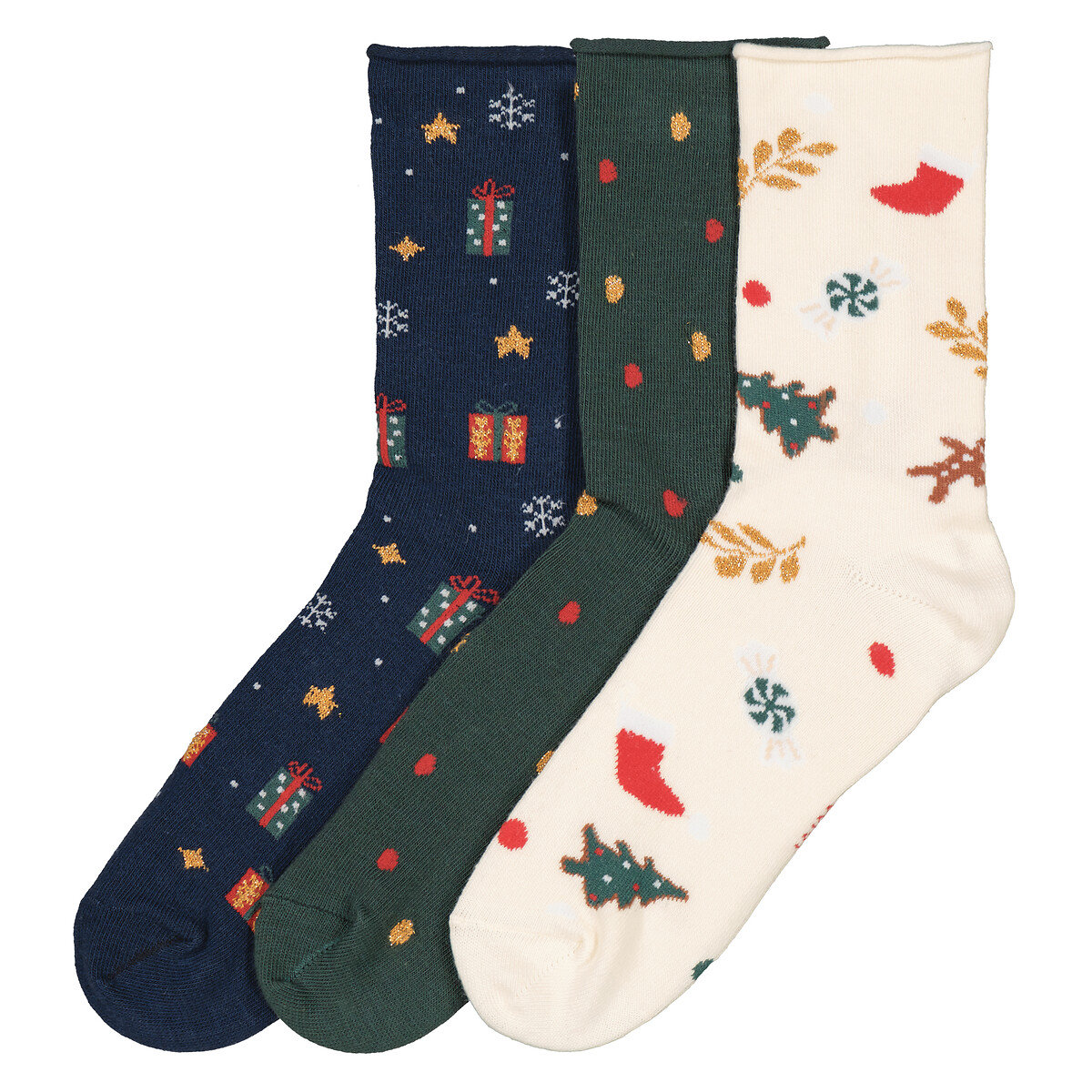 Set van 3 paar kousen, kerstmotief bedrukt, LA REDOUTE COLLECTIONS