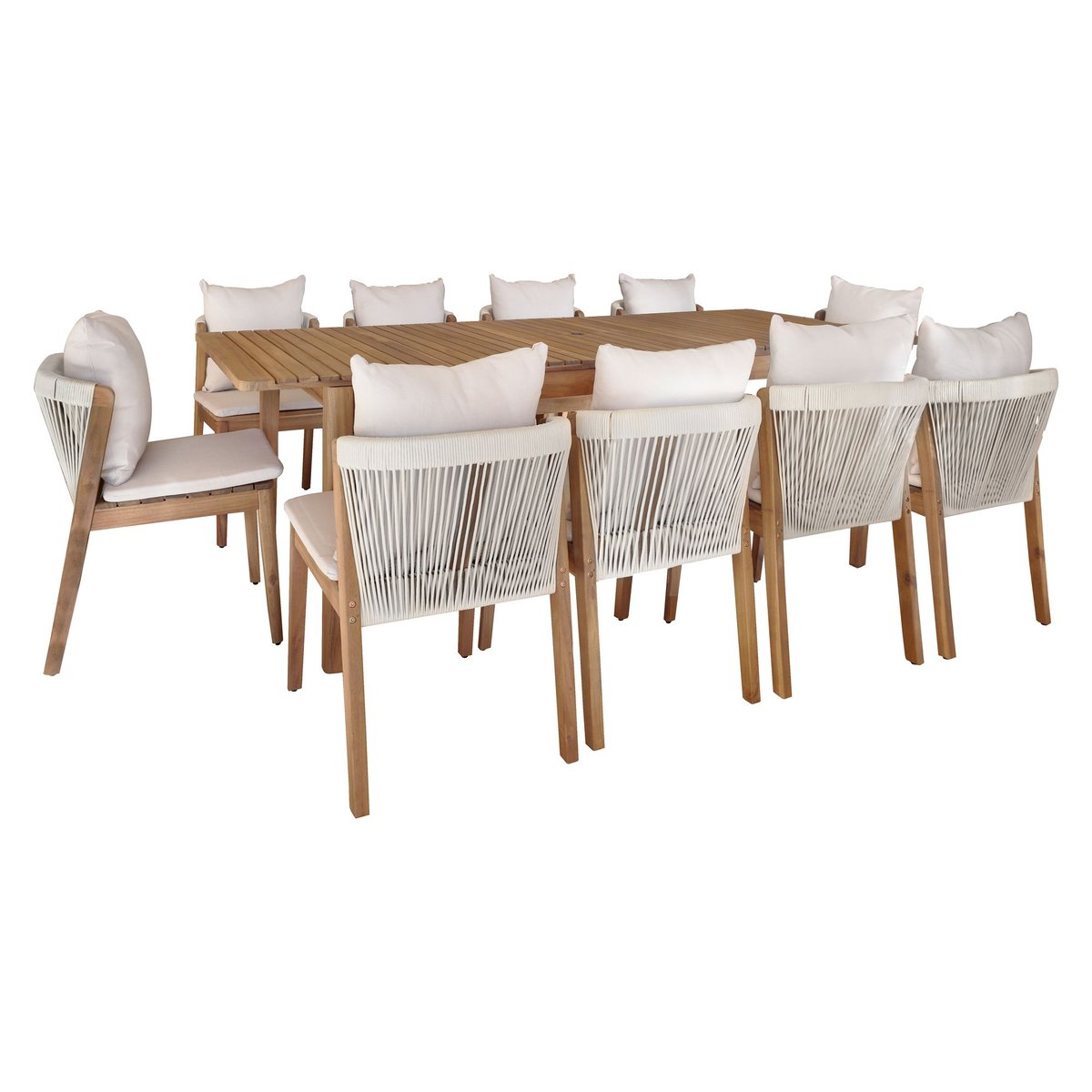 Salon de jardin table et 10 chaises en acacia, FIDJI bois d'acacia, NOW'S HOME