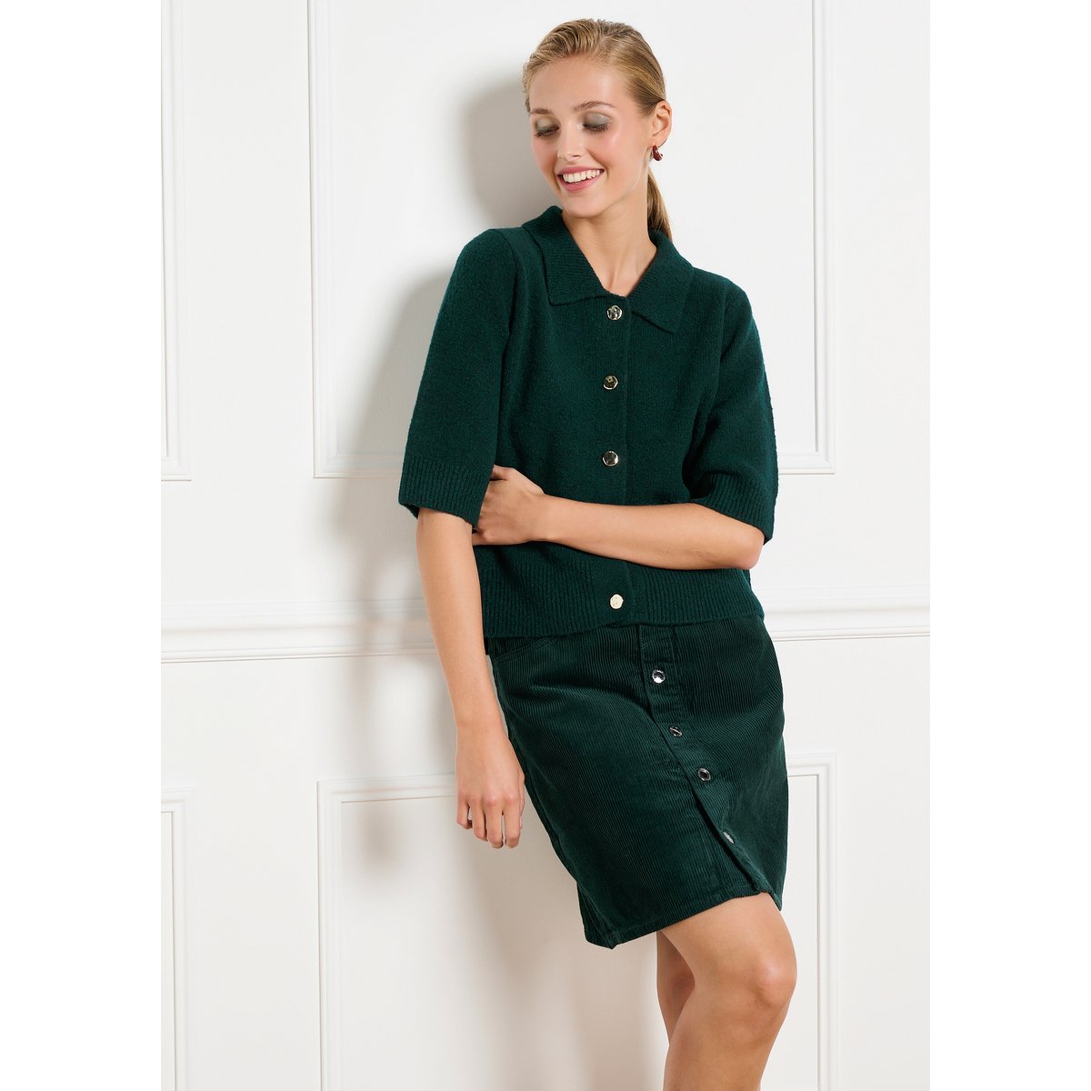 Cardigan à manches courtes vert bouteille, LOLALIZA