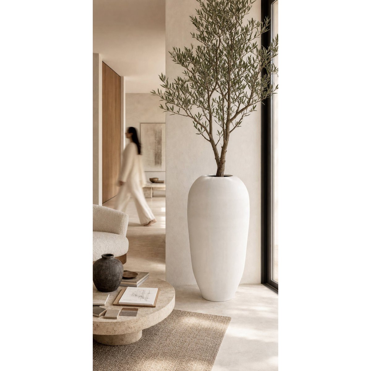 Cache-pot haut en fibres-ciment blanc, RECOLLECTION