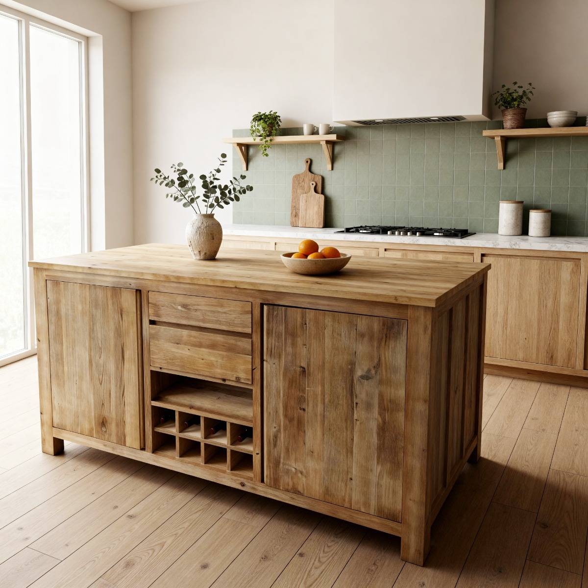 Îlot central en bois recyclé GARANCE bois clair, MADE IN MEUBLES