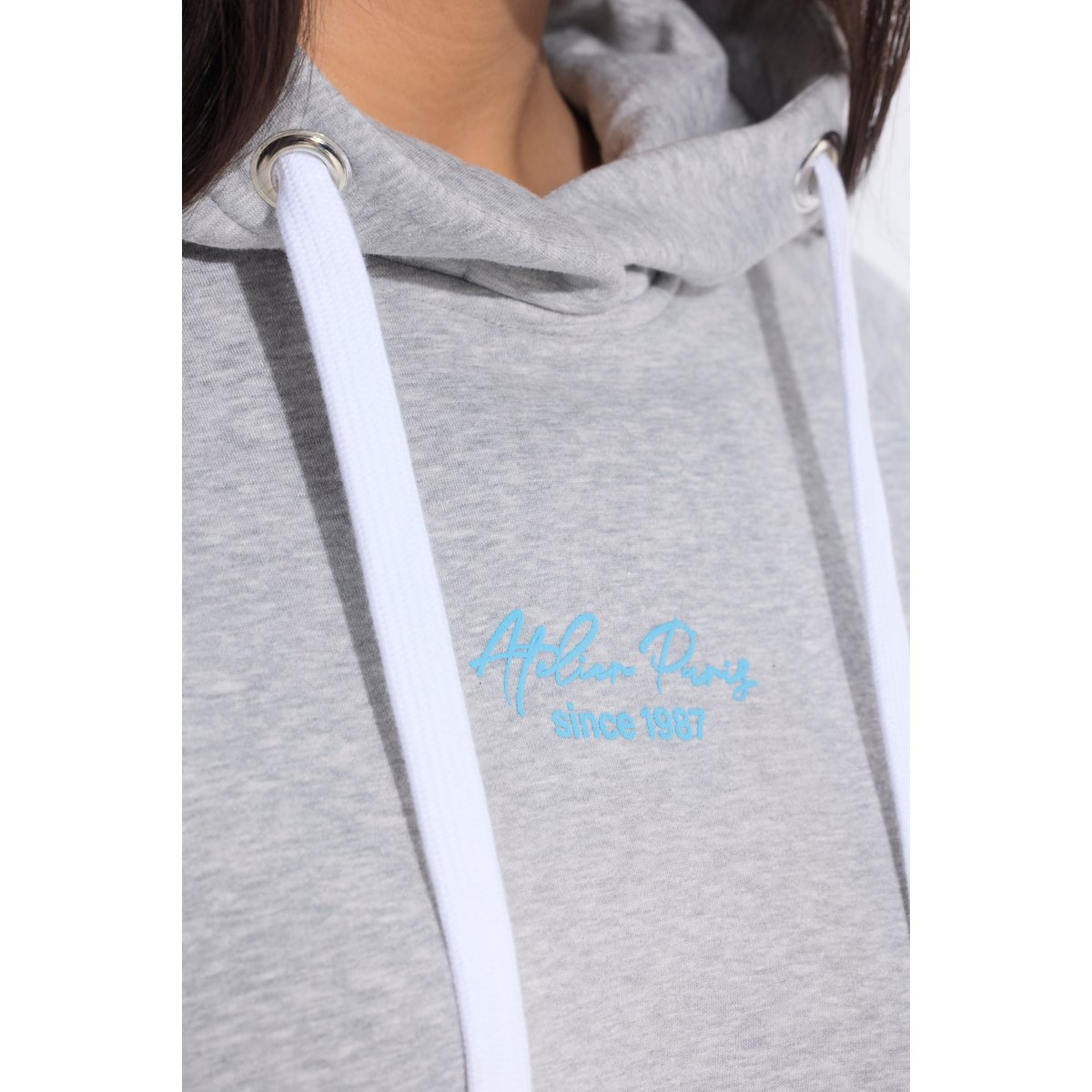 Sweat-shirt à capuche gris clair chiné, ULLA POPKEN