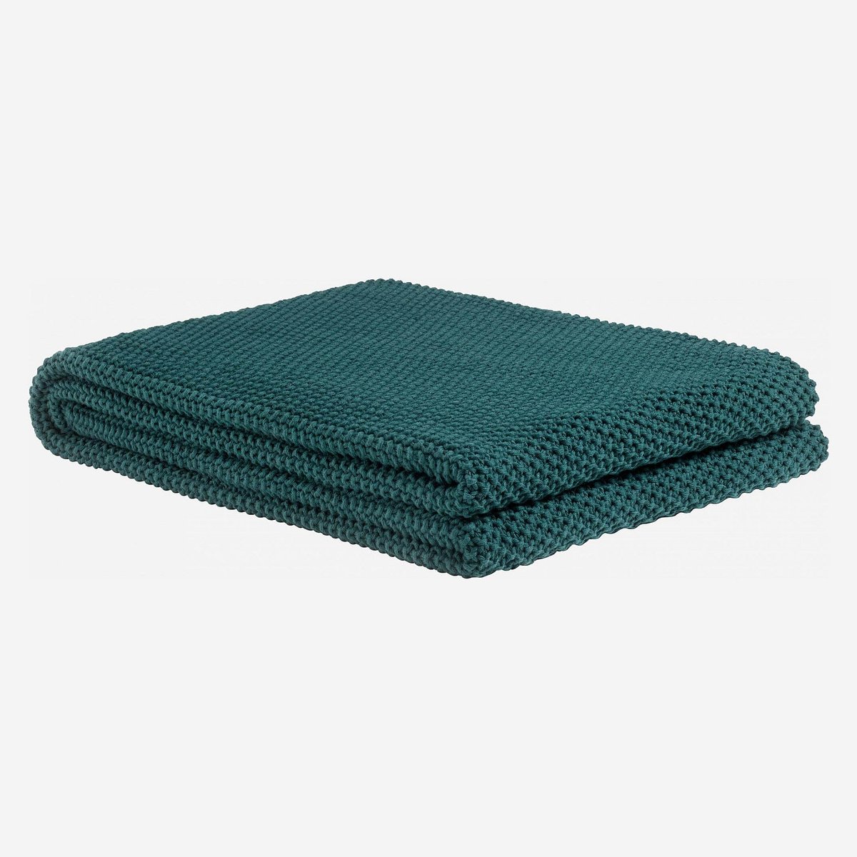 Plaid tricoté en coton LOU vert, HABITAT