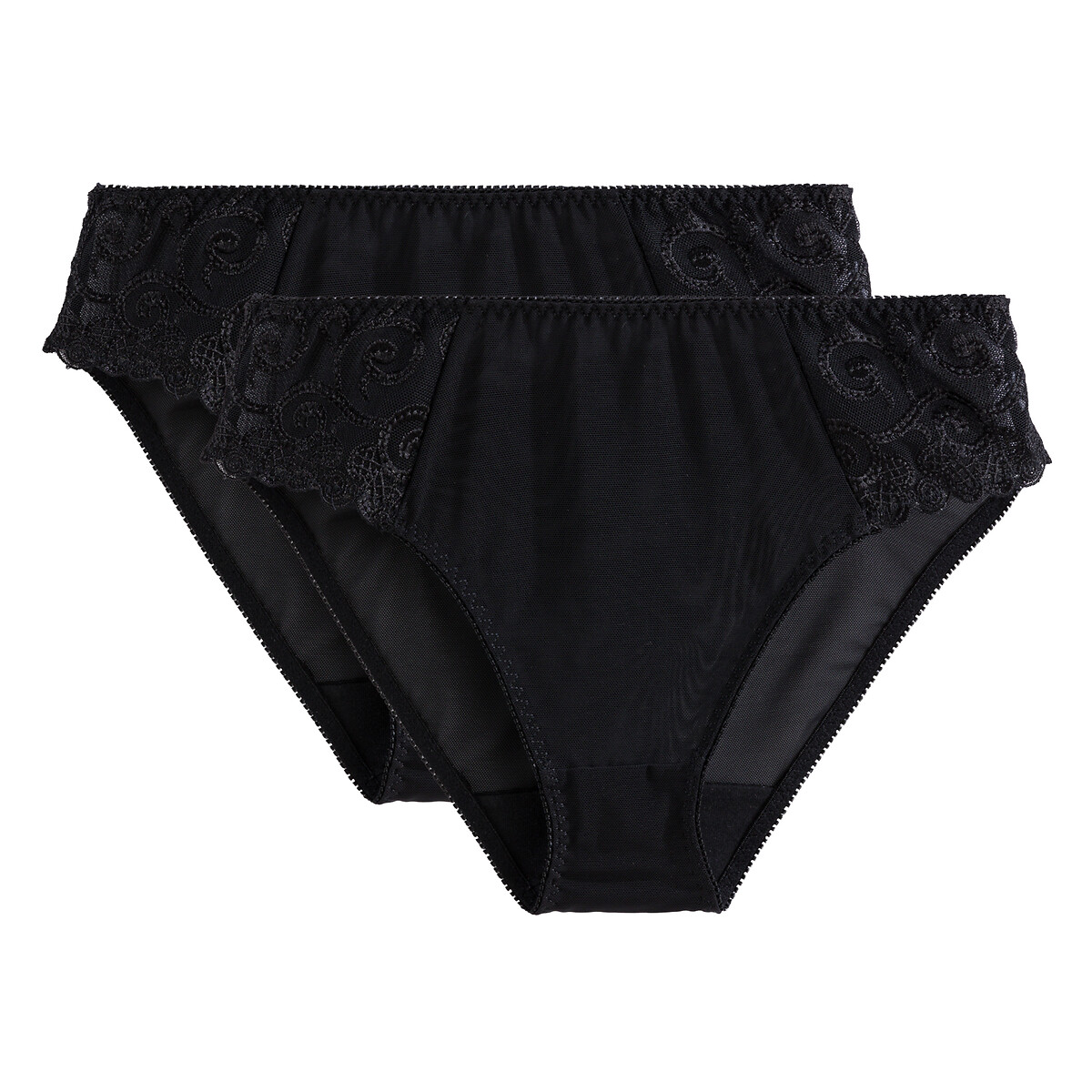 Pack of 2 Lyssa Knickers in Plain/Embroidered Tulle black, ANNE WEYBURN