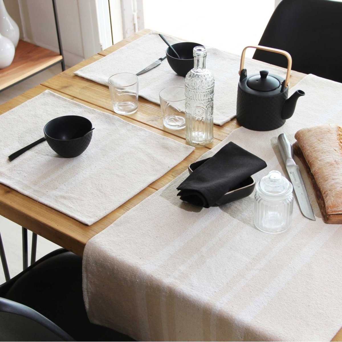 Chemin de table coton épais Rustique ecru, SUD ETOFFE