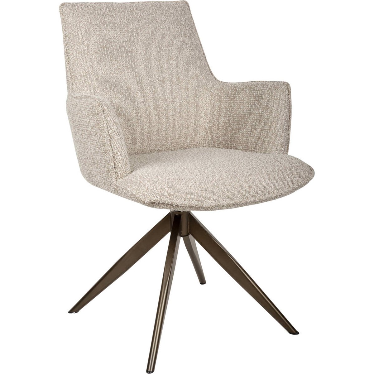 Chaise pivotante rembourrée avec accoudoirs beige naturel et piètement bronze, RECOLLECTION