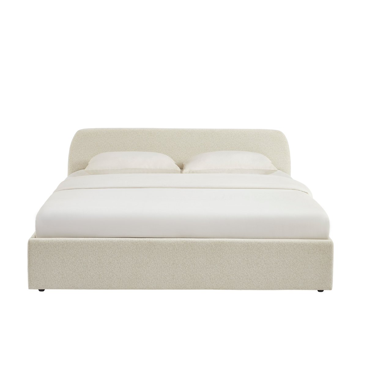 Lit coffre tissu chenille avec sommier GELA ecru, BAÏTA