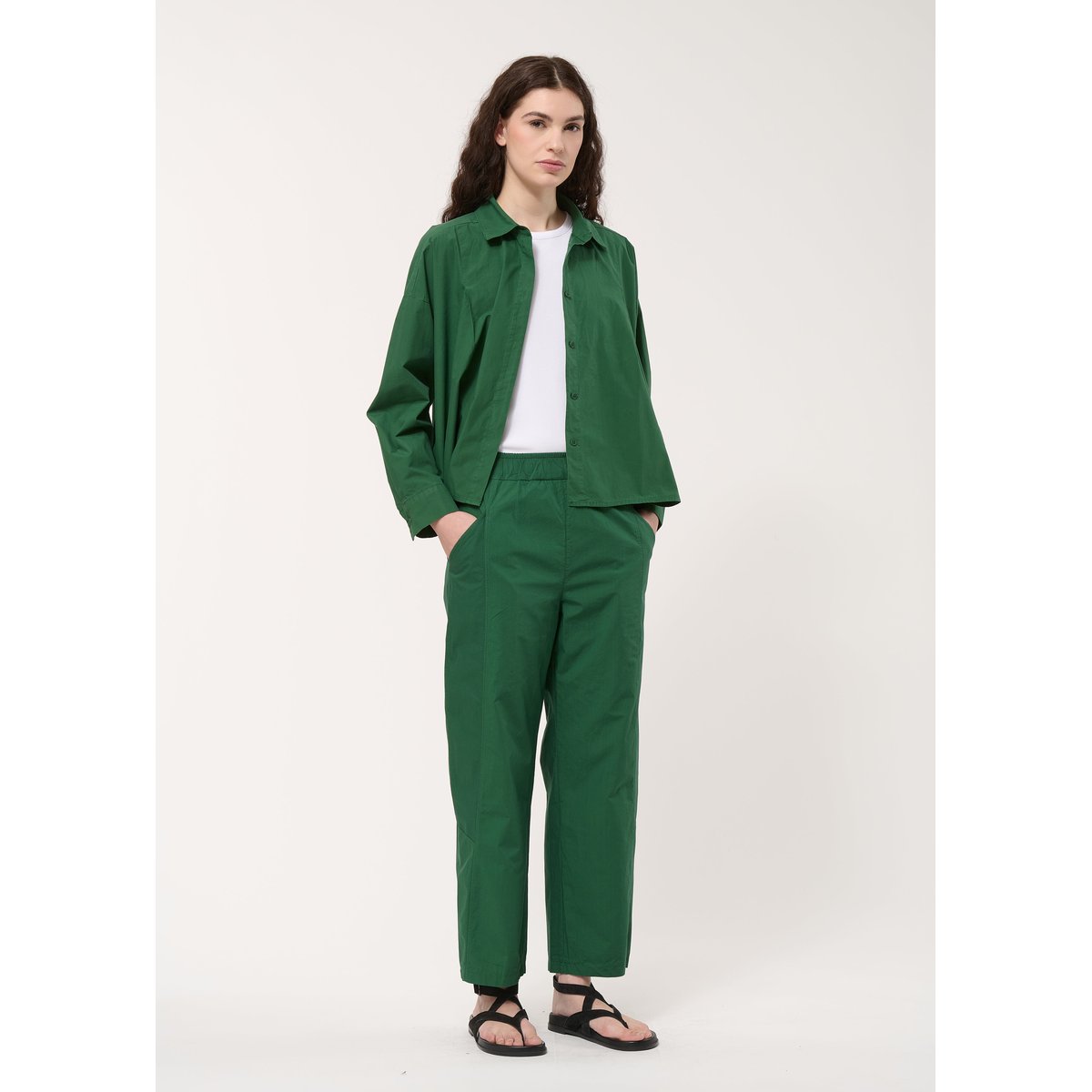 Pantalon 7/8ème en popeline de coton vert mousse, HUMILITY