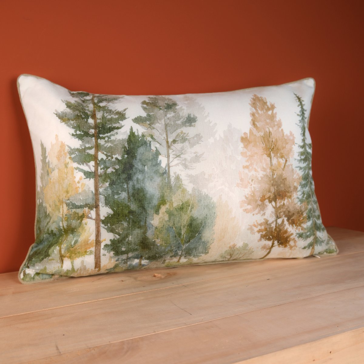Coussin déhoussable motif aquarelle forêt - QABANE vert, HOME MAISON