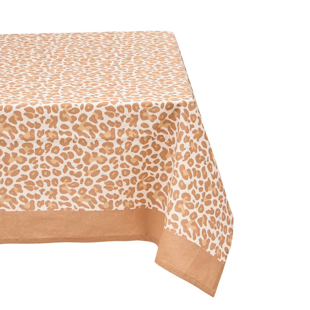 Nappe rectangulaire motif animal LEOPADI beige lin, ATMOSPHERA