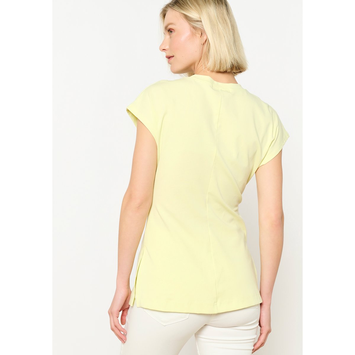 T-shirt détail broche jaune pastel, LOLALIZA