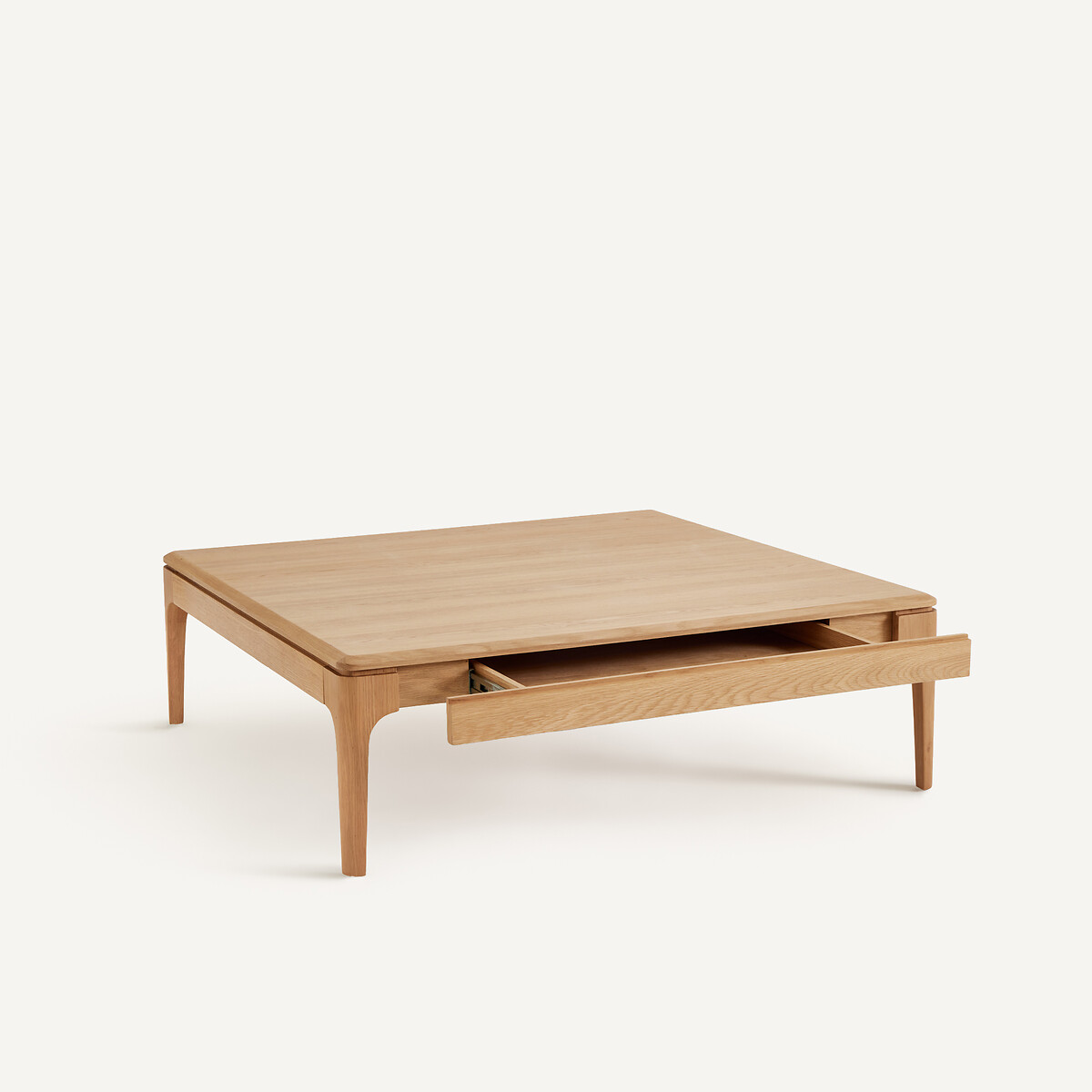 Mesa de centro quadrada em carvalho maciço e folheado, 2 gavetas, SANARA carvalho natural, AM.PM