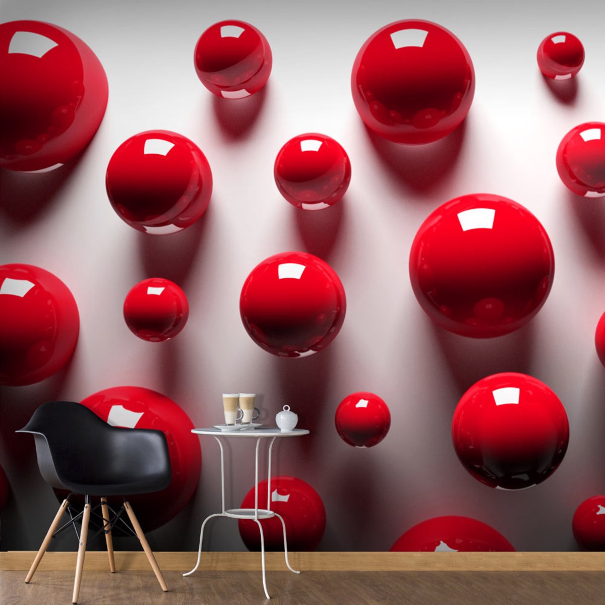 Papier peint intissé panoramique 3D et Perspective Red Balls gris / argent, EDEN